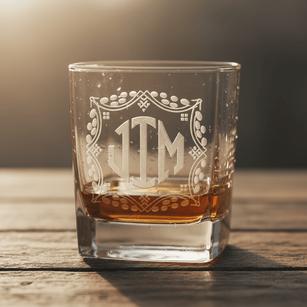 Custom monogrammed rocks glass with precision engraving