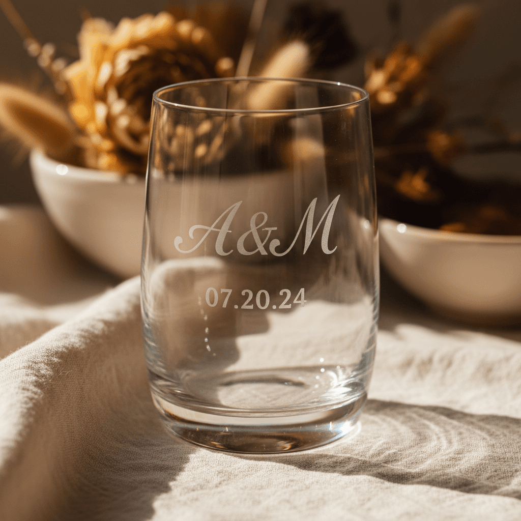 Custom engraved wedding highball glass with initials