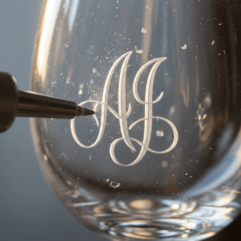 Close-up detail of precision glass engraving on crystal