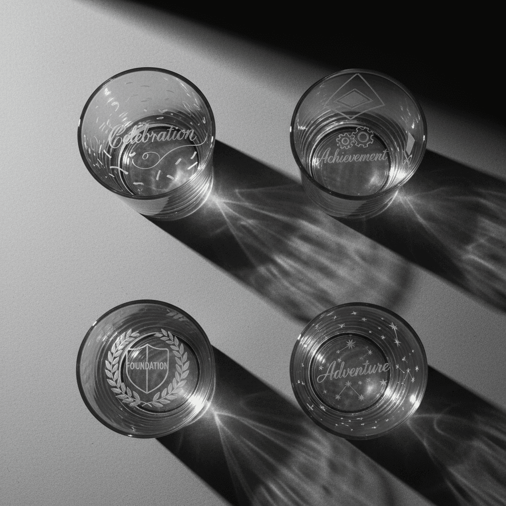 Various custom engraved glassware designs for different occasions