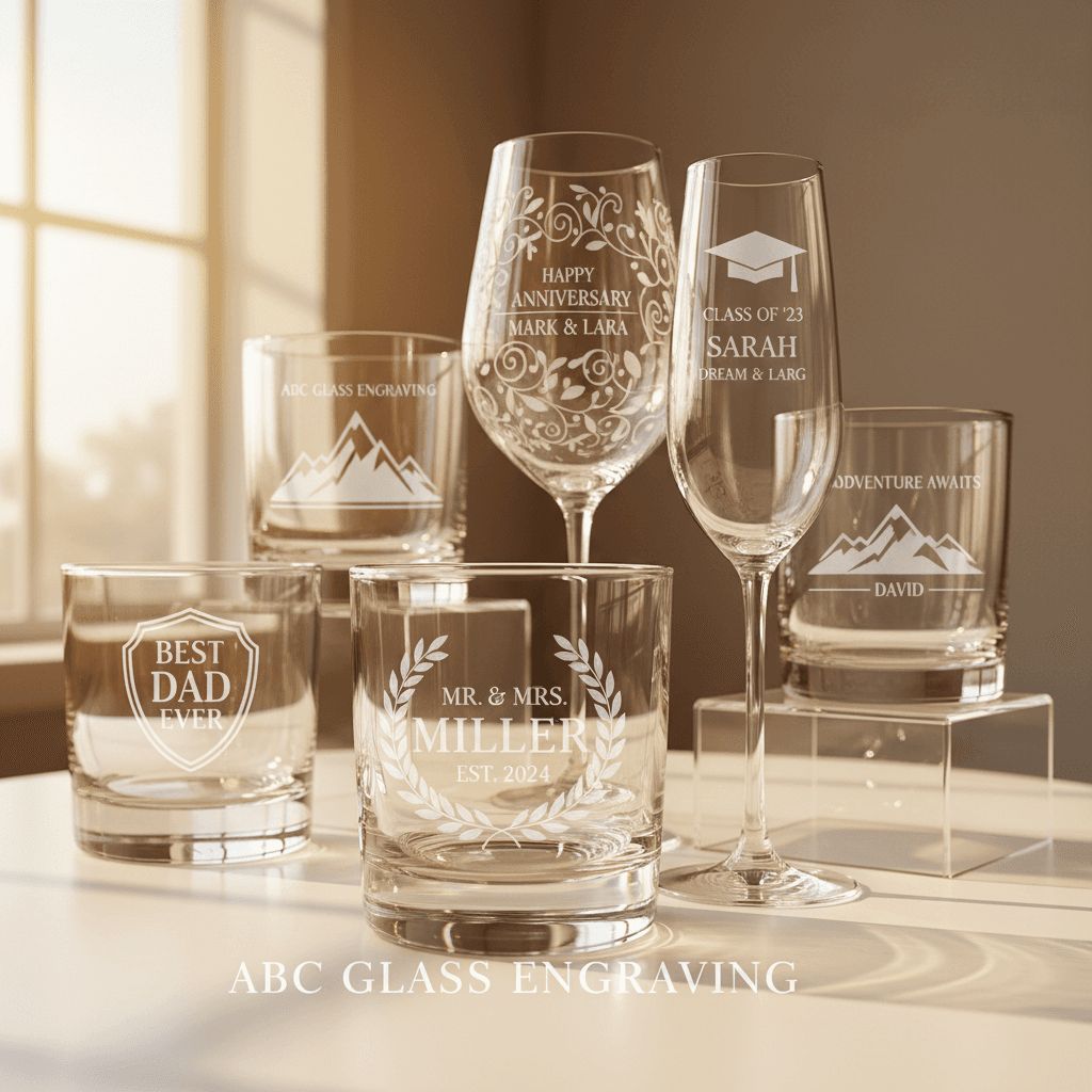 Complete collection of custom engraved barware pieces