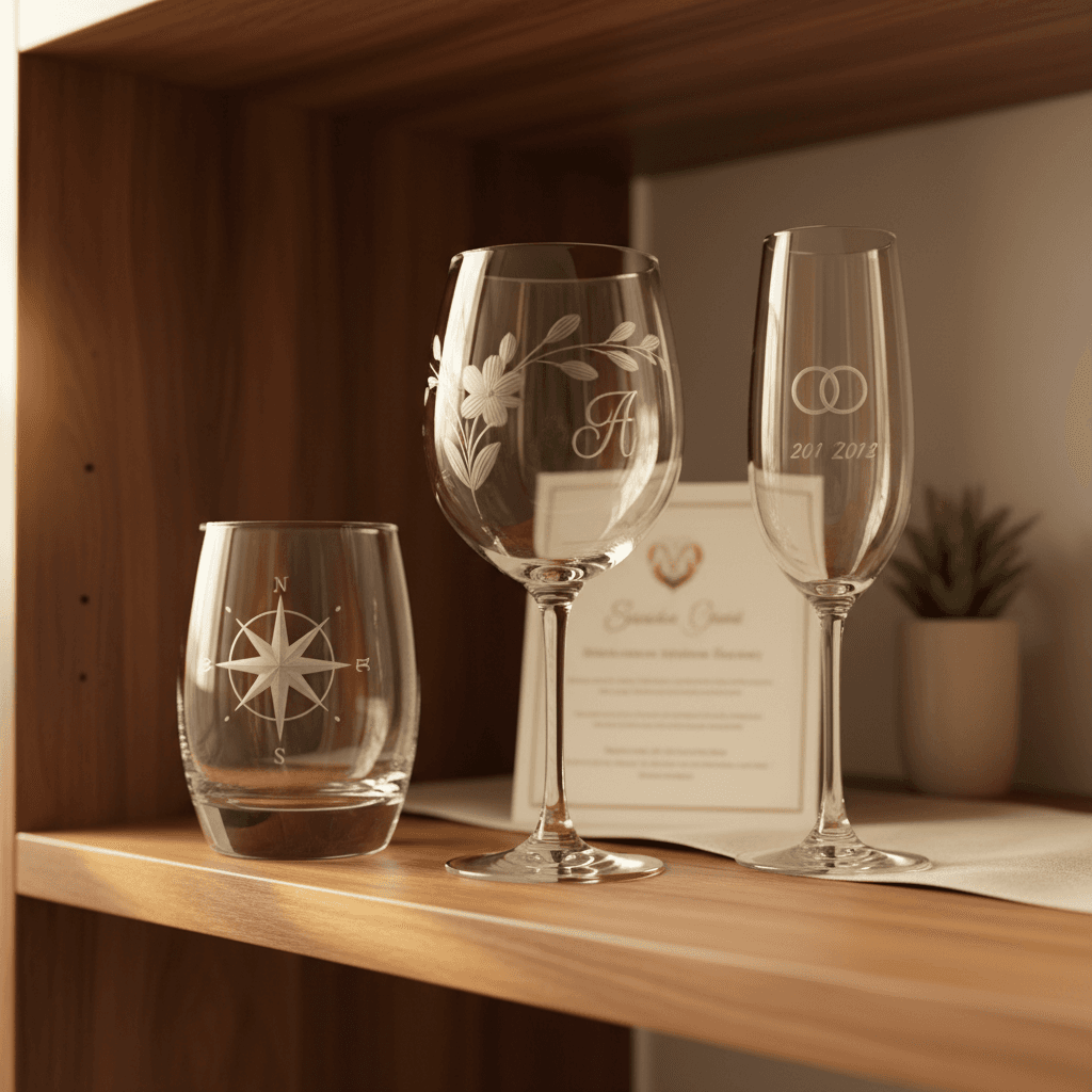 Finished custom engraved glassware from ABC Glass Engraving in Pearland