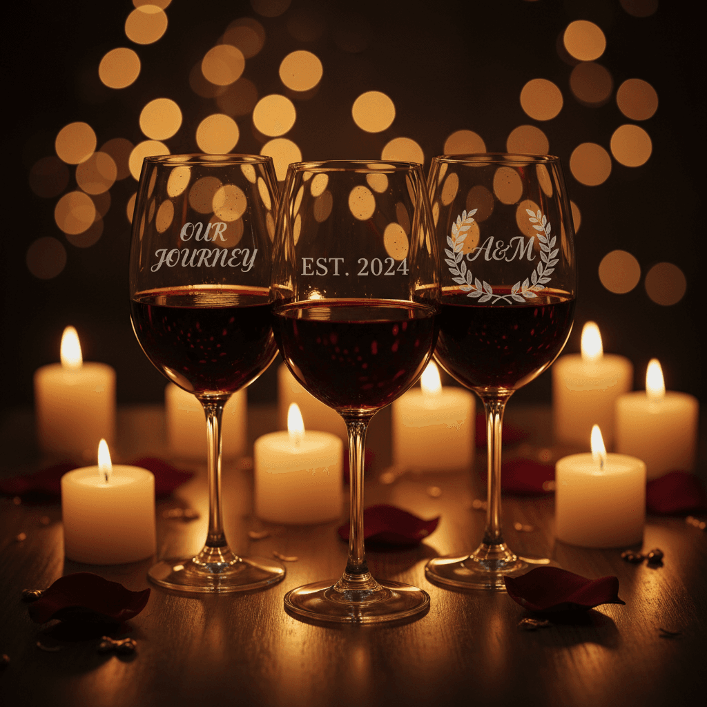 Set of personalized wine glasses with custom engravings