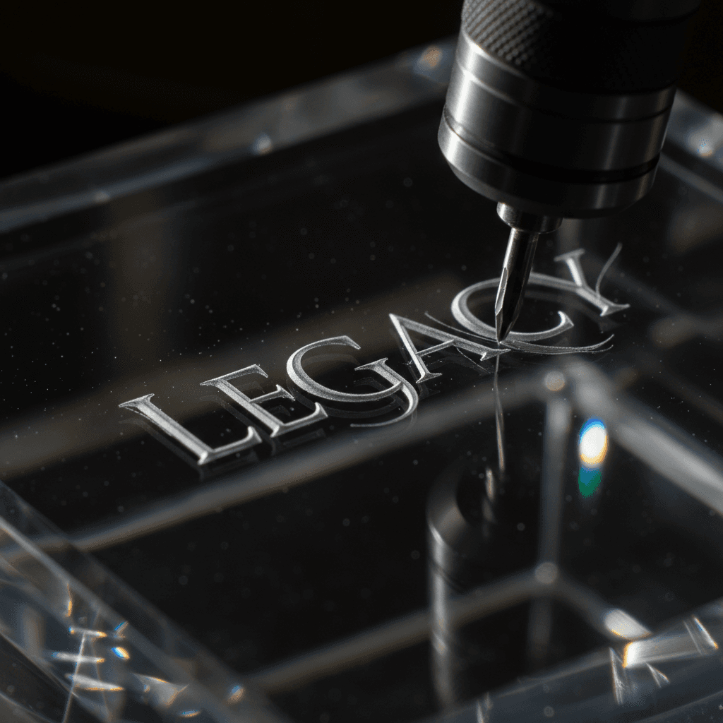 Detailed close-up of precision engraving on crystal glass