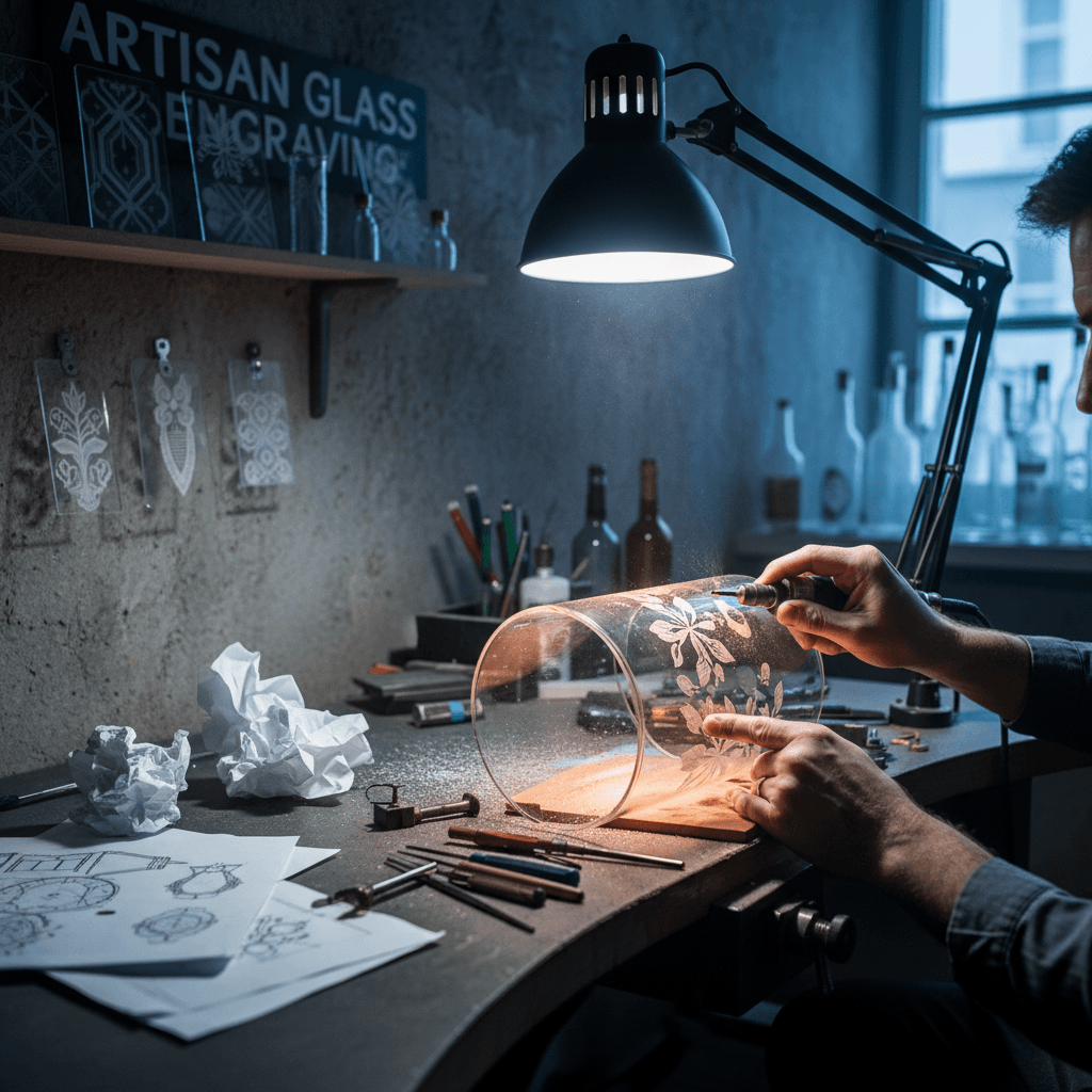 Custom engraving process at ABC Glass Engraving